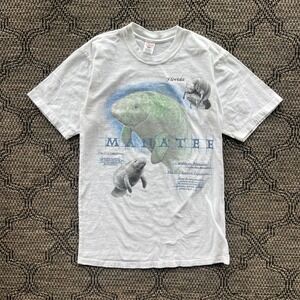 Vintage Manatee T-Shirt Mens Medium White Florida Nature Souvenir Wildlife
